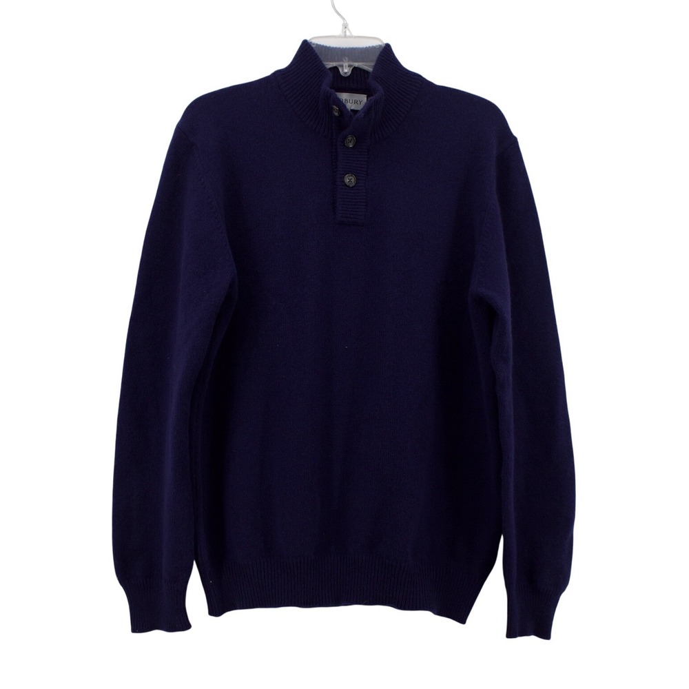 Ledbury Wool Sweater Mens M Mock Neck Navy Blue Button-Down Made in Italy